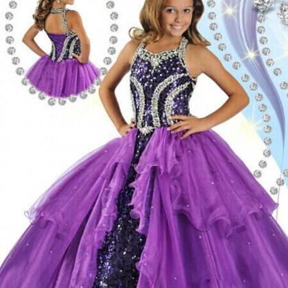 Purple Ball Gown Halter Beads Sequins Custom Made..