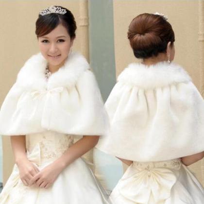 Faux Fur Shawl Wedding Bride White/ivory Fur..