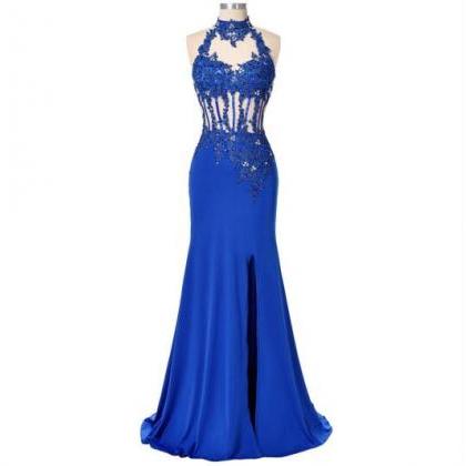 Blue Prom Dress 2017 Sexy See Through Backless..