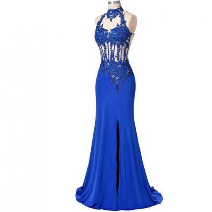 Blue Prom Dress 2017 Sexy See Through Backless..