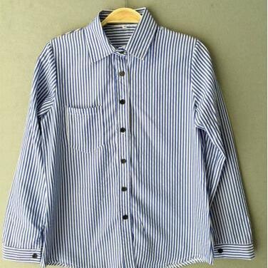 Blue And White Stripes Button Down Long Sleeves Shirt on Luulla