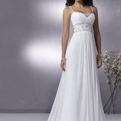 White/Ivory Chiffon Beach Wedding Dress Fashion Vintage Fashion Vintage Bridal Dress evening dress