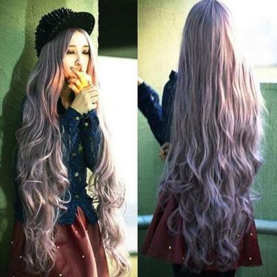 New Fashion Anime Wigs Cosplay 100cm Long Curly Wavy Synthetic Hair Perruque