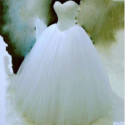 WDH5 Puffy Tulle Ball Gown Wedding Dresses 2016 Beaded Vestido de noiva Lace-up Back Robe de mariage White Gowns