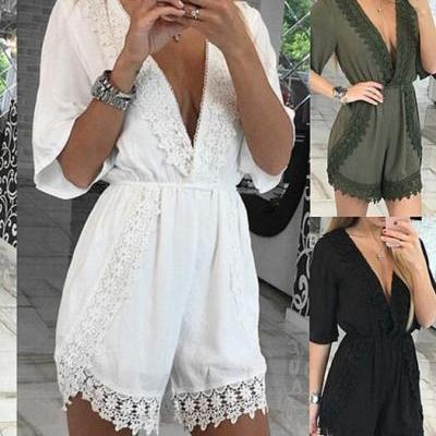 2017 New Summer Women Casual Fashion Loose Suspenders Rompers Sexy V-neck Beach Playsuit Rompers NZ246