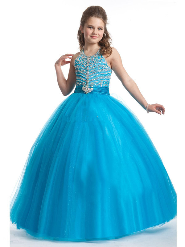 2016 Style Exquisite Beaded Ball Gown Girls Pageant Dresses Custom Made Little Girls Dresses