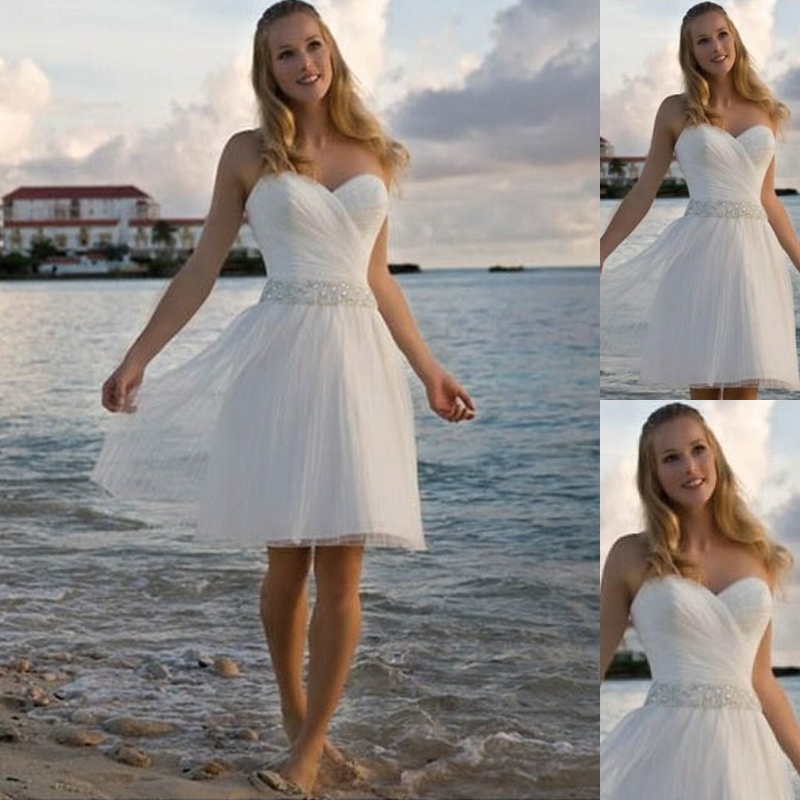 Fashion Short Bridesmaid Dress Beach Wedding Dresses Knee Length White Party Dress