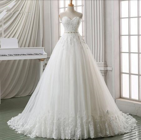 2016 Sweetheart Lace Applique Bridal Dresses Floor Length Ball Gown ...