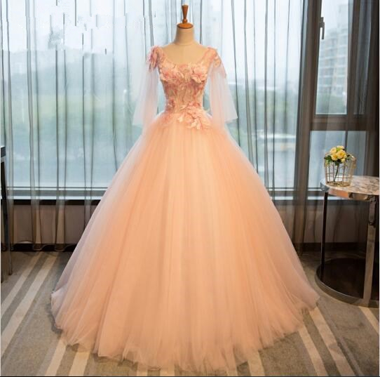 Elegent Floral Appliques Prom Dress Pink Tulle Sweetheart Ball Gown Fashion Women Mopping The Floor Reception