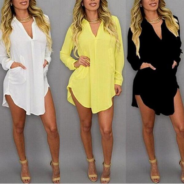 long sleeve v neck t shirt dress