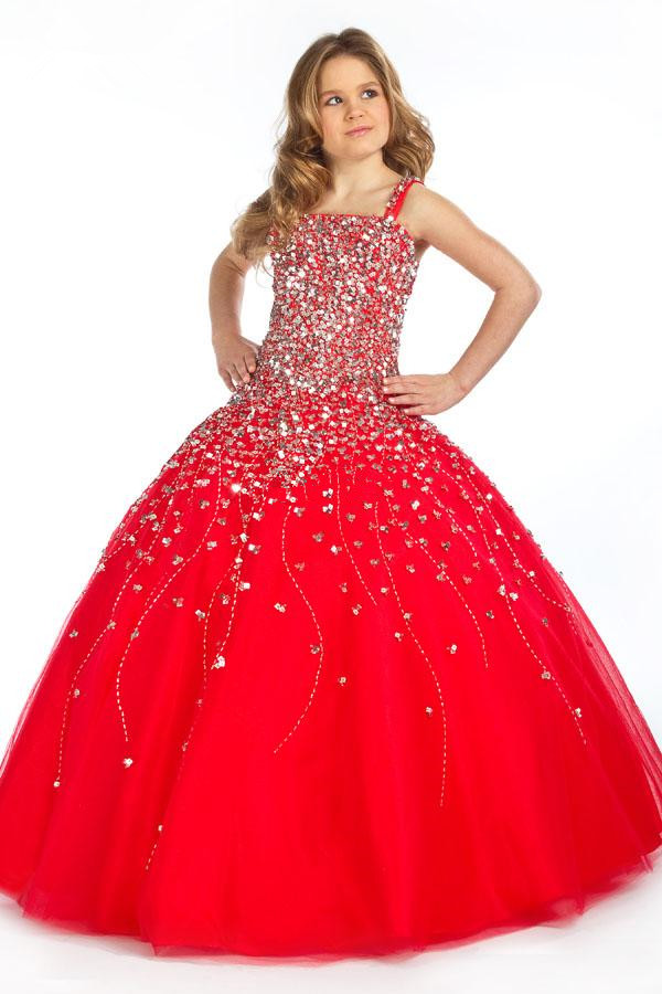 2015 Little Girl's Pageant Dresses Beads Sequin Ball Gown Girl 's ...